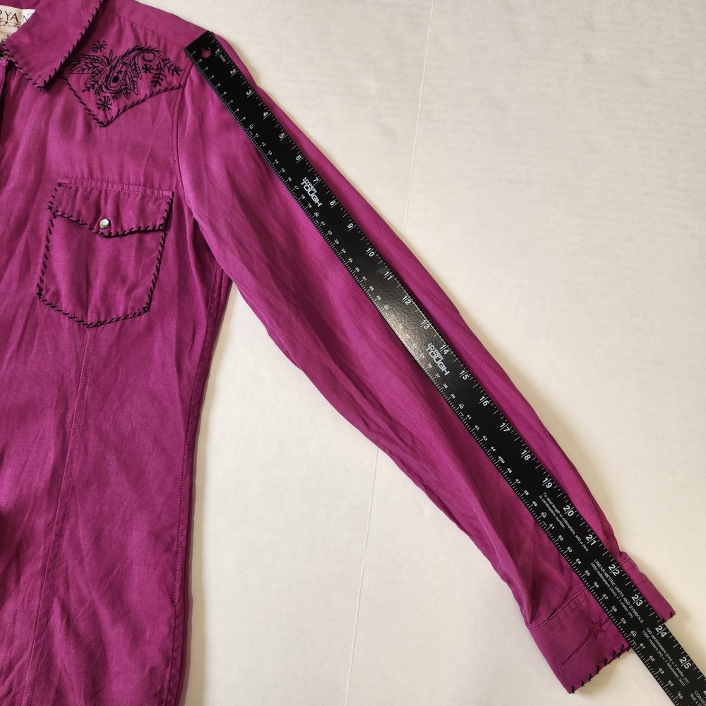 Ryan Michael Womens Silk Cotton Western Snap Shirt S Deep Pink Embroidered - Picture 8 of 11